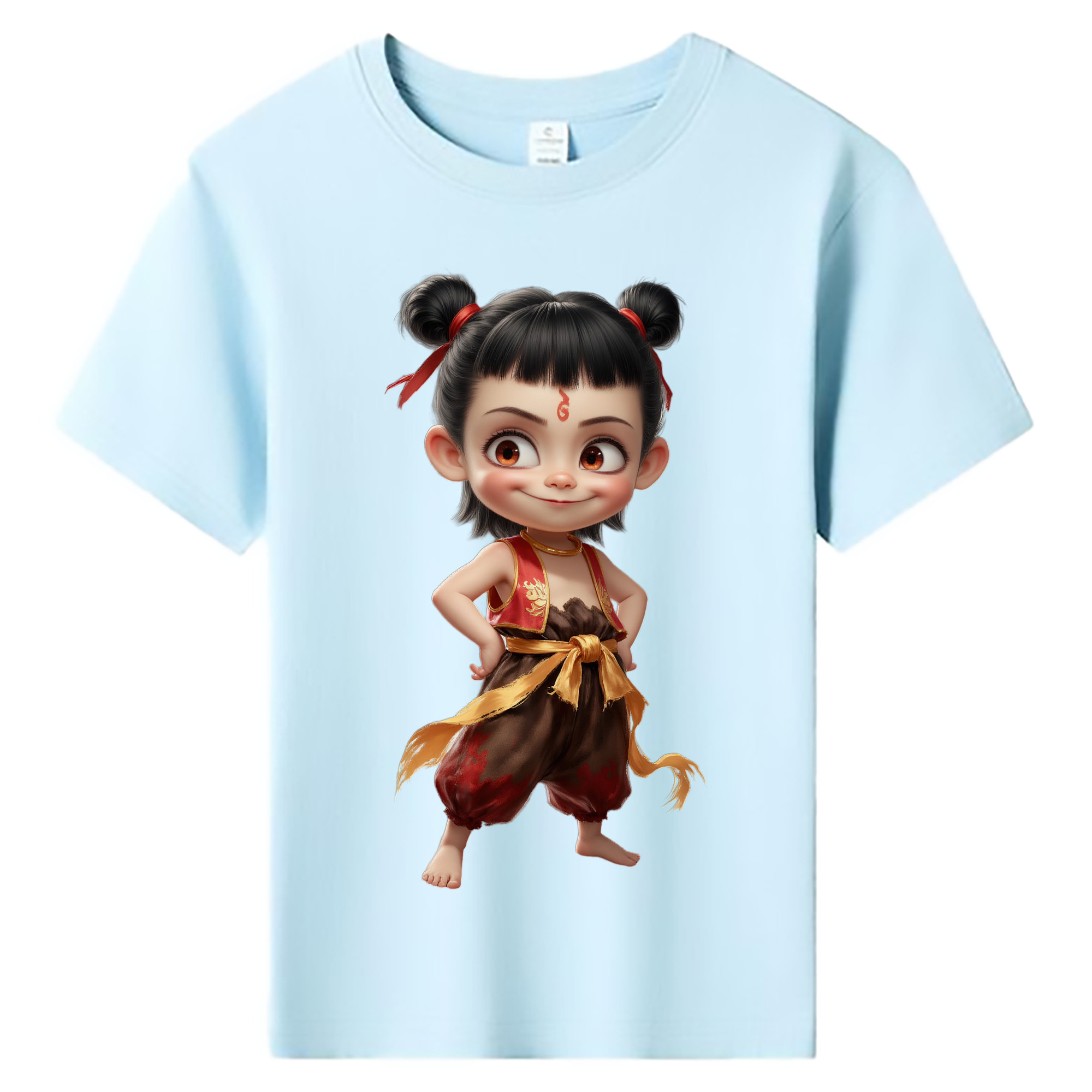 （画像用） Ne Zha 2 ナタ 魔童の大暴れ 綿100％キッズTシャツ（フロントプリント）